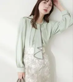 natural couture 配色ボウタイ2WAYブラウス　フリーミント　長袖のサムネイル