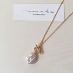 No.101　16kgp 細アズキチェーン*コイン淡水真珠∴ネックレス