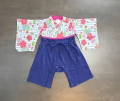 ベビー袴ロンパース 花柄着物風 ベビー服 ロンパース70cm ◎