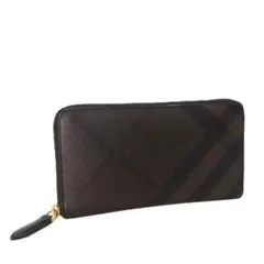 本物 良品 ■バーバリー■ノバチェック ブラウン ラウンドファスナー長財布