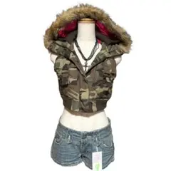 00s y2k短丈ファーミリタリー中綿ベスト平成ギャルグランジNANAフェアリー