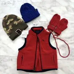 ポロラルフローレン✨赤いフリースベストとニット帽、手袋セット　ブランシェス
