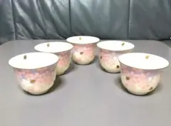 宇野千代　桜模様の湯飲み　金彩　5客セット