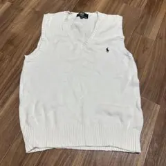 ポロ ラルフローレン ニット ベスト 160 Mサイズ ホワイト 刺繍 良品