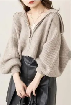 Chico 前ZIPセーラー襟ドルマンニットカーディガン