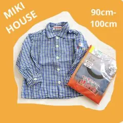 90cm ミキハウス チェック柄シャツ　ブルー