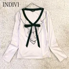 INDIVI フリル 長袖カットソーリボンタイ バイカラー 日本製 M相当のサムネイル