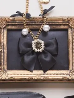 Maison de FLEUR ビジューリボンバッグチャーム　ブラック　黒