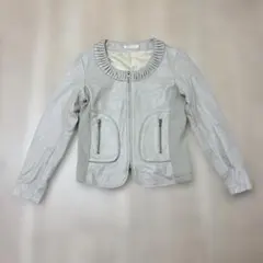 アーモワールカルプス　ジャケット　羊革　フルジップアップ　ノーカラー　ベージュ