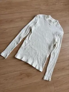 【UNIQLO】リブハイネックT オフホワイト M / 0632