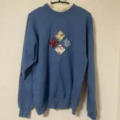 海外古着　ヴィンテージ　スウェット　ブルー　トレーナー　レトロ　青　刺繍