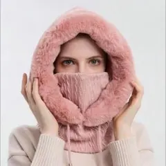 バラクラバ　ピンク　ニット帽　ファー付き　防寒具　極暖ネックウォーマー　男女兼用