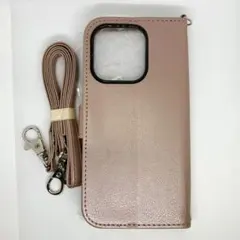 ⭐️【新品】iPhone15pro用 手帳型スマホケース ピンク ネックストラップ