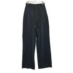 サテンワイドパンツ　ブラック【XS〜S】　光沢　薄地　レディース