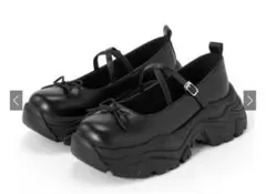 厚底クロスストラップリボンシューズ ci549 GRL 黒のサムネイル
