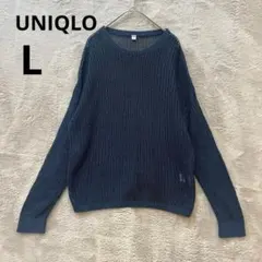 美品 UNIQLO L ネイビー メッシュ クルーネックセーター シアー 透け感