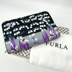 極美品✨フルラ コンパクト ウォレット バタフライ柄 蝶 花柄 フラップ