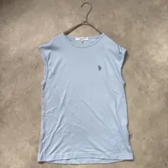 【ユーエスポロアッスン】ロゴ刺繍 フレンチスリーブ Tシャツ ライトブルー M