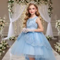 120cmドレス 子供発表会 ピアノ 後ろが長いドレス ロングドレス結婚式 水色