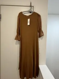 GU リブ編みブラウンニットワンピース S