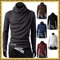 カットソー メンズ トップス タートルネック 長袖 シャツ インナー 無地 6色