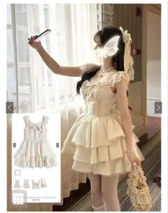 アイボリー フリル ミニドレス