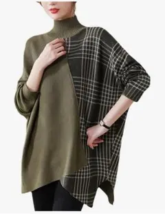 体型カバーニットM レディース 長袖 トップス ハイネック ゆったりドルマン