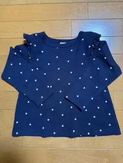 プティマイン プティプラ 長袖 カットソー 肩フリル ハート柄 ネイビー 120