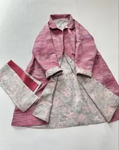 確認用★ピンク上質紬＆白大島紬＊リバーシブルコート＆ストール＊着物リメイク