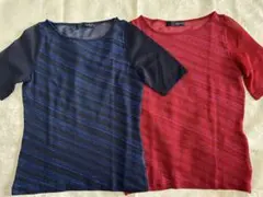 【お買い得2枚】 OZOCオゾック　シアーラメ薄手サマーニット　レッドとブルー