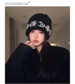 ハット帽 黒 帽子 冬 ニット 人気 ブラック フリーサイズ イヤーマフ