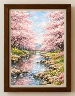 【水彩画アート】春流れの小川　2L版写真用紙