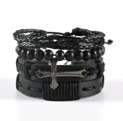 ブレスレット メンズ ブラック クロス 十字架 ミサンガ