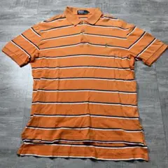 ポロバイラルフローレン オレンジ マルチボーダー 　半袖ポロシャツ ポニー