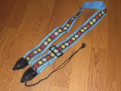 ギターストラップ デニム生地 チロリアンテープ 花柄 昭和レトロ