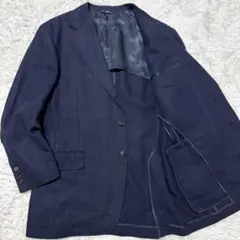 極美品　ポロバイ　ラルフローレン　テーラードジャケット　紺ブレ　麻100％　LL