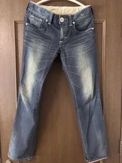 EDWIN 刺繍デザインデニム カラーステッチ/ヴィンテージ加工/w82