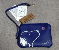 スヌーピー・キーチェーン付き小物入れパスケース〈ネイビー〉