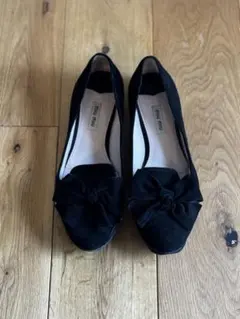 Miu Miu ブラック ビジュー フラットシューズ