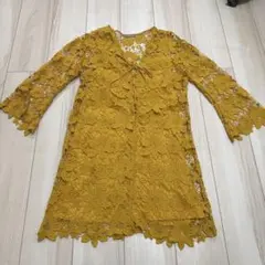 ZARA フラワーレース ワンピース M マスタードイエロー