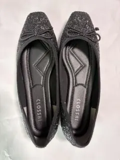 スパンコール　パンプス　黒　ブラック　ローシューズ　M ラメ　パーティ用