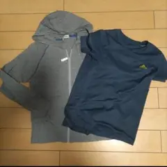 アディダス ネイビーTシャツとグレーシャツセット