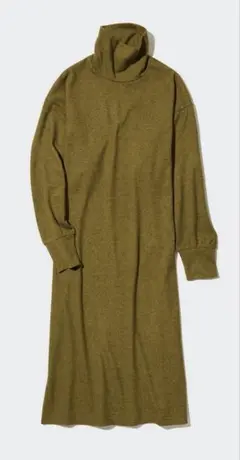 UNIQLO ソフトニットフリースワンピース L オリーブ 長袖