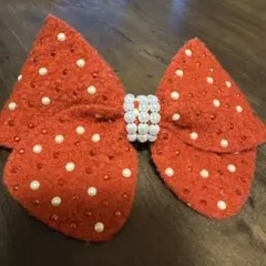 赤いリボン型バレッタ パール付き