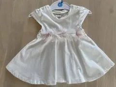 【プティマイン】ワンピース チュニック 80cm 花チュール ホワイト 女の子