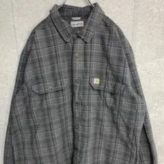 カーハート　グレーチェック柄　刺繍ロゴ　長袖BDシャツ　ビックサイズ2XL