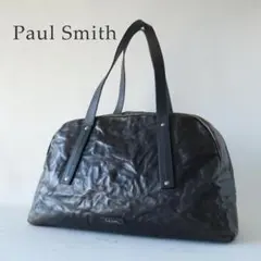 美品ポールスミス 肉厚レザーボストンバッグ 皺加工 ブラック オールレザー