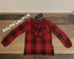 新品　ラルフローレン　RALPH LAUREN フリルカットソー　赤　チェック