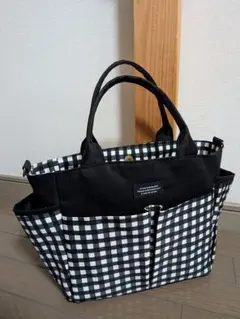 黒デニム◆ギンガムチェック◆ポケット沢山トートバッグ◆ハンドメイド◆