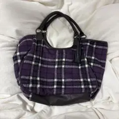 カバン 手提げカバン ハンドバッグ バッグ チェック Y2K レトロ 紫